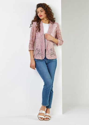 Roman Rose Pink 3/4 Sleeve Petal Lace Jacket