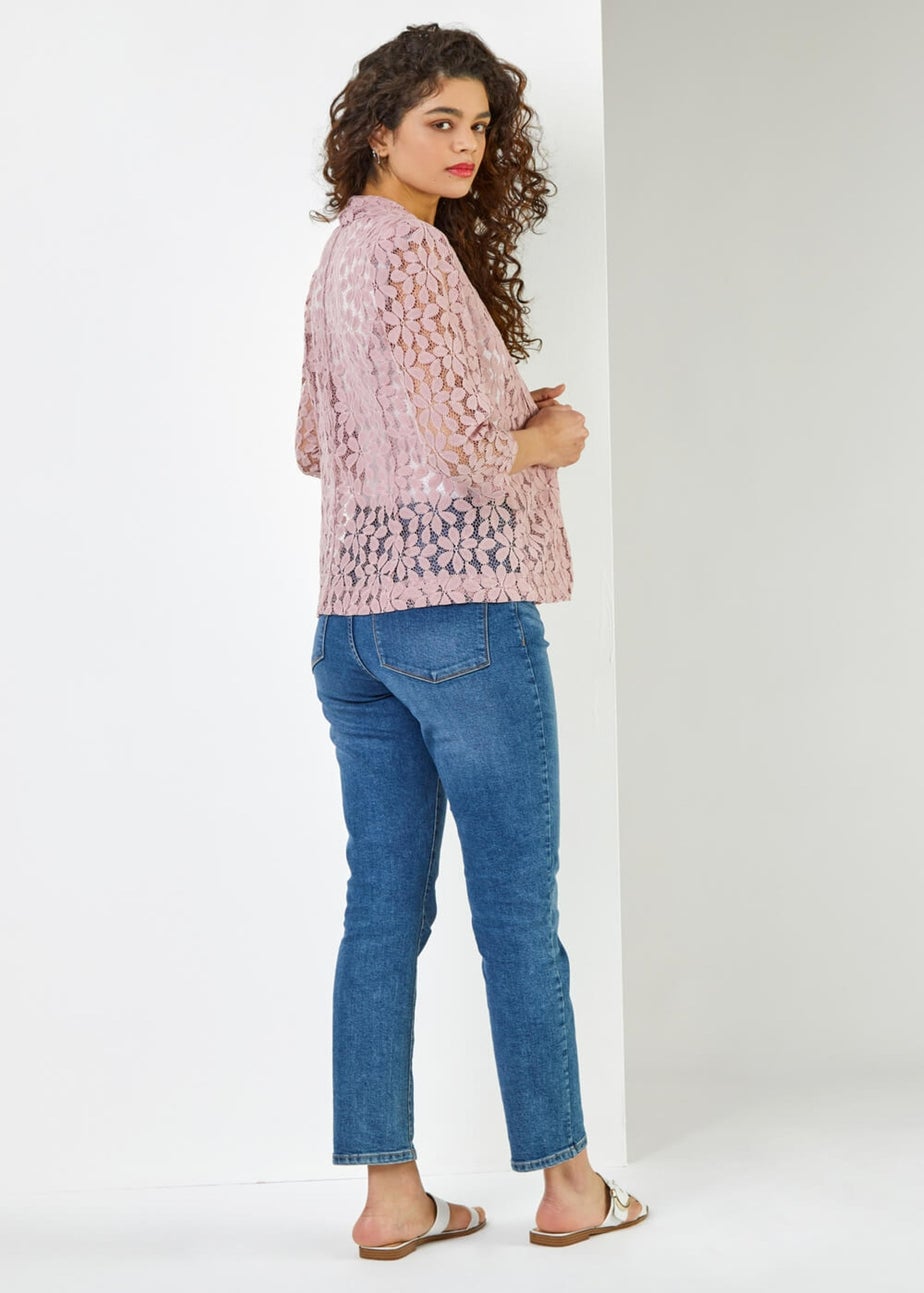 Roman Rose Pink 3/4 Sleeve Petal Lace Jacket