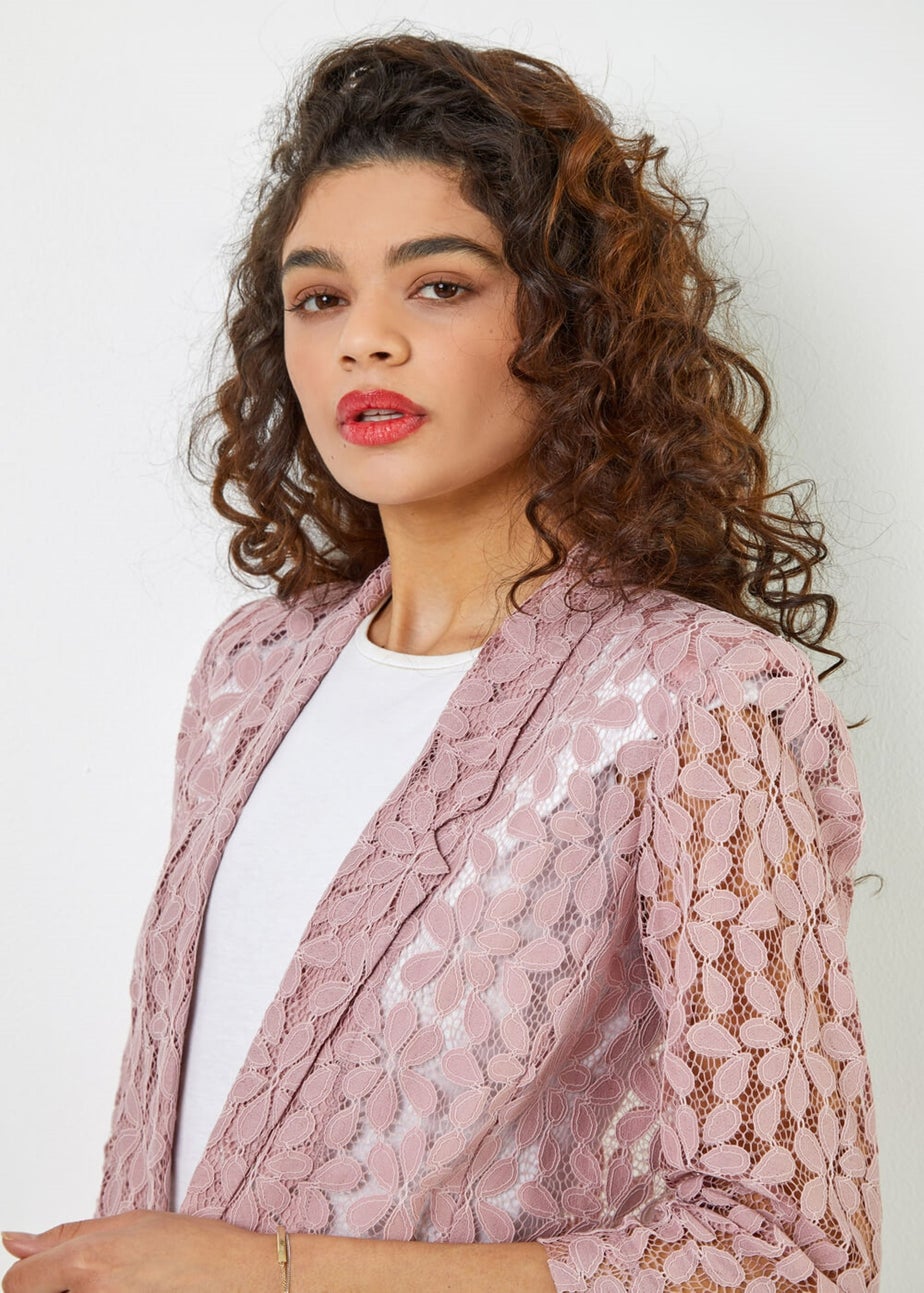 Roman Rose Pink 3/4 Sleeve Petal Lace Jacket