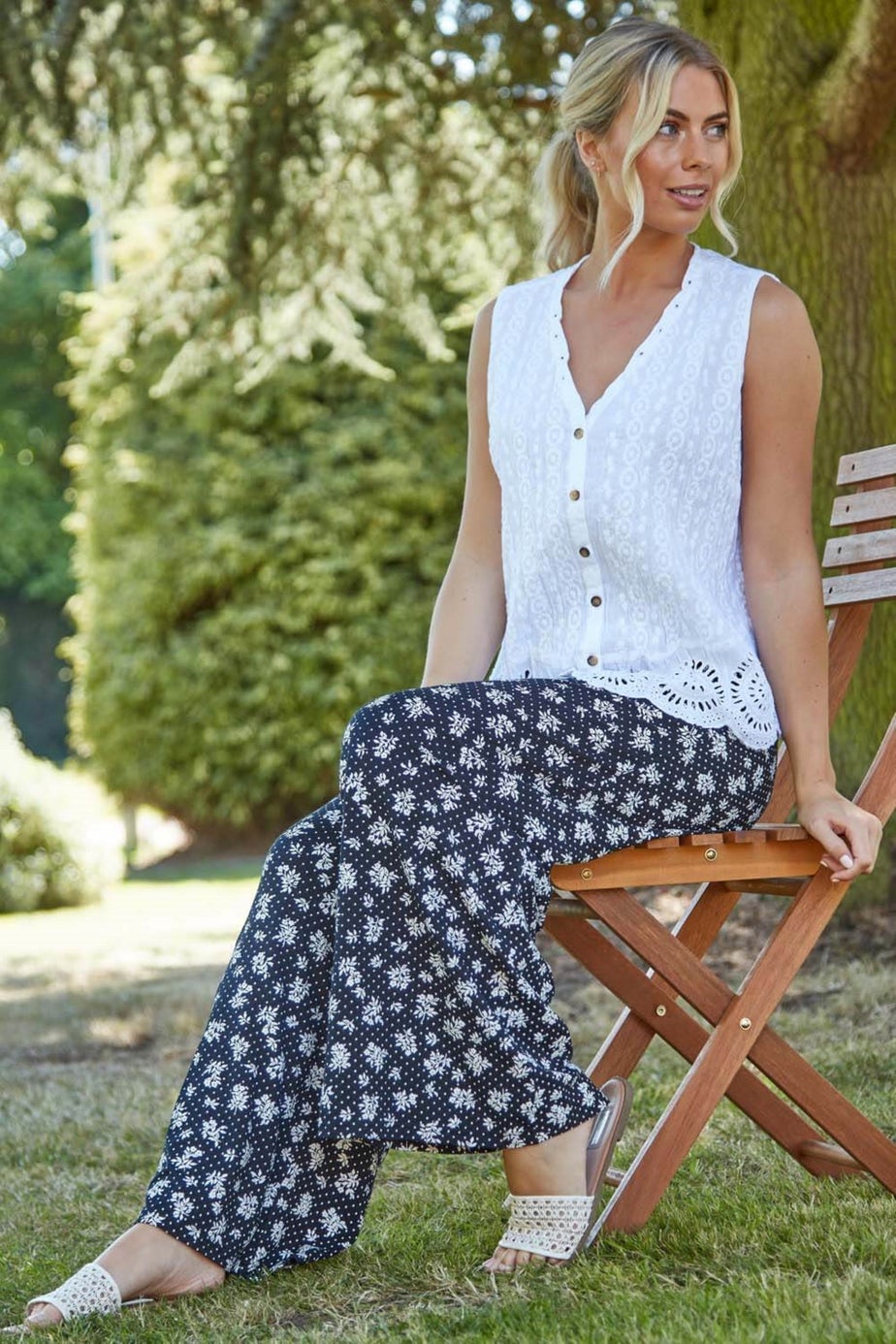 Roman White Eyelet Detail Embroidered Crinkle Blouse