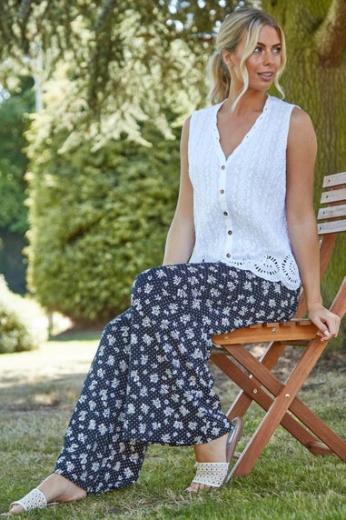 Roman White Eyelet Detail Embroidered Crinkle Blouse