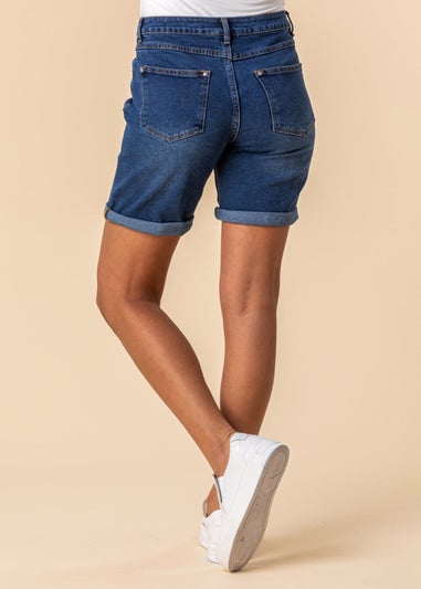 Roman Denim Turned Hem Denim Stretch Shorts