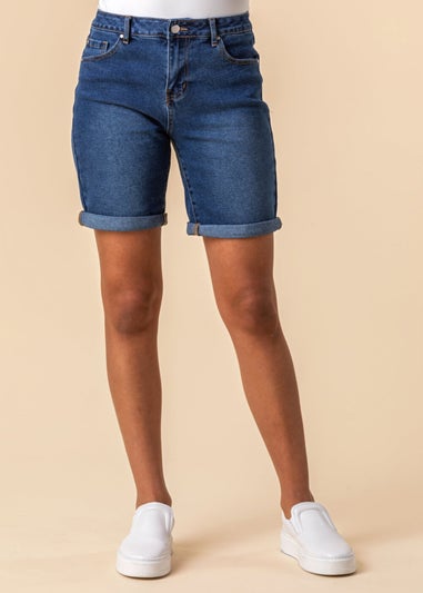 Roman Denim Turned Hem Denim Stretch Shorts