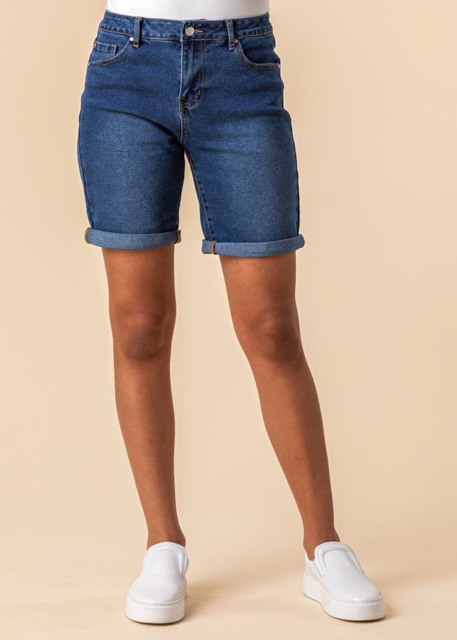 Roman Denim Turned Hem Denim Stretch Shorts