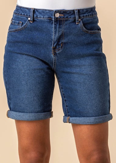 Roman Denim Turned Hem Denim Stretch Shorts