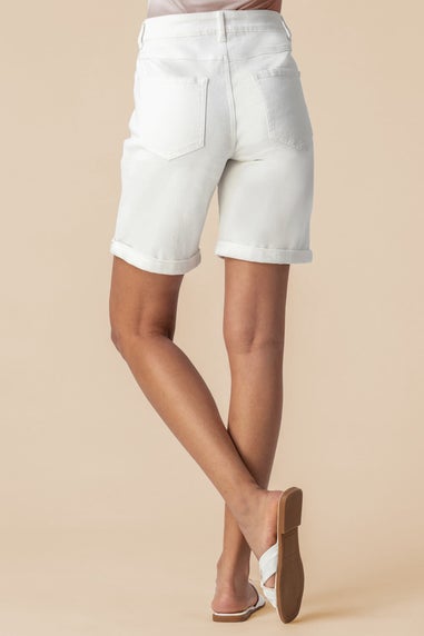Roman White Turned Hem Denim Stretch Shorts
