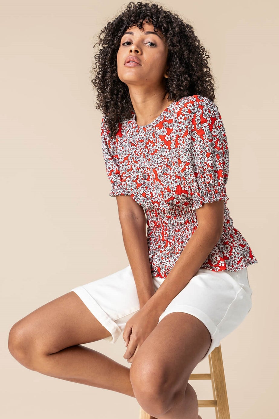 Roman White Turned Hem Denim Stretch Shorts