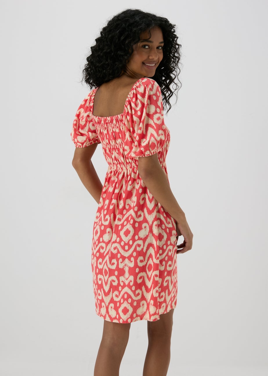 Red Printed Puff Sleeve Mini Dress