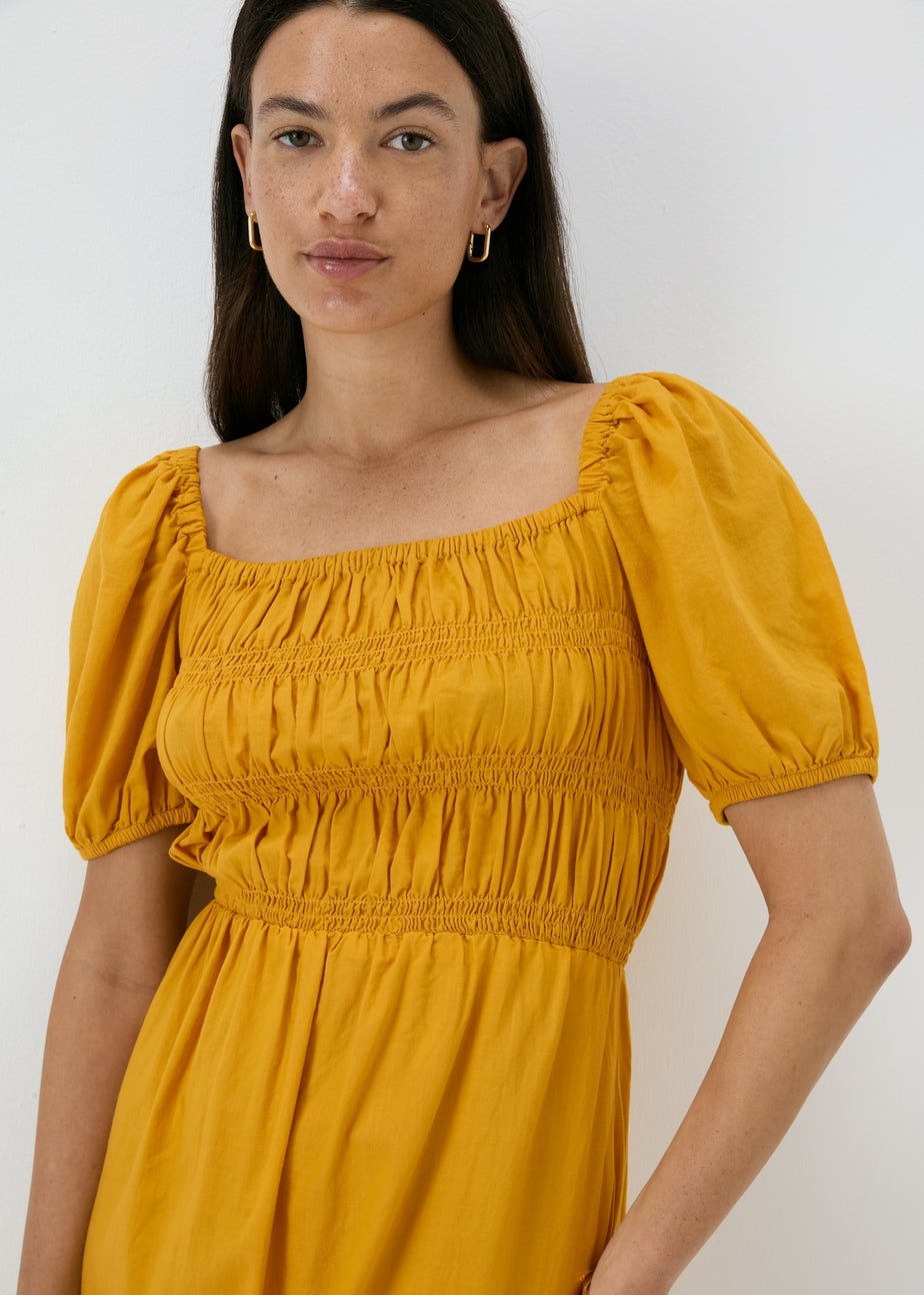Yellow Puff Sleeve Mini Dress