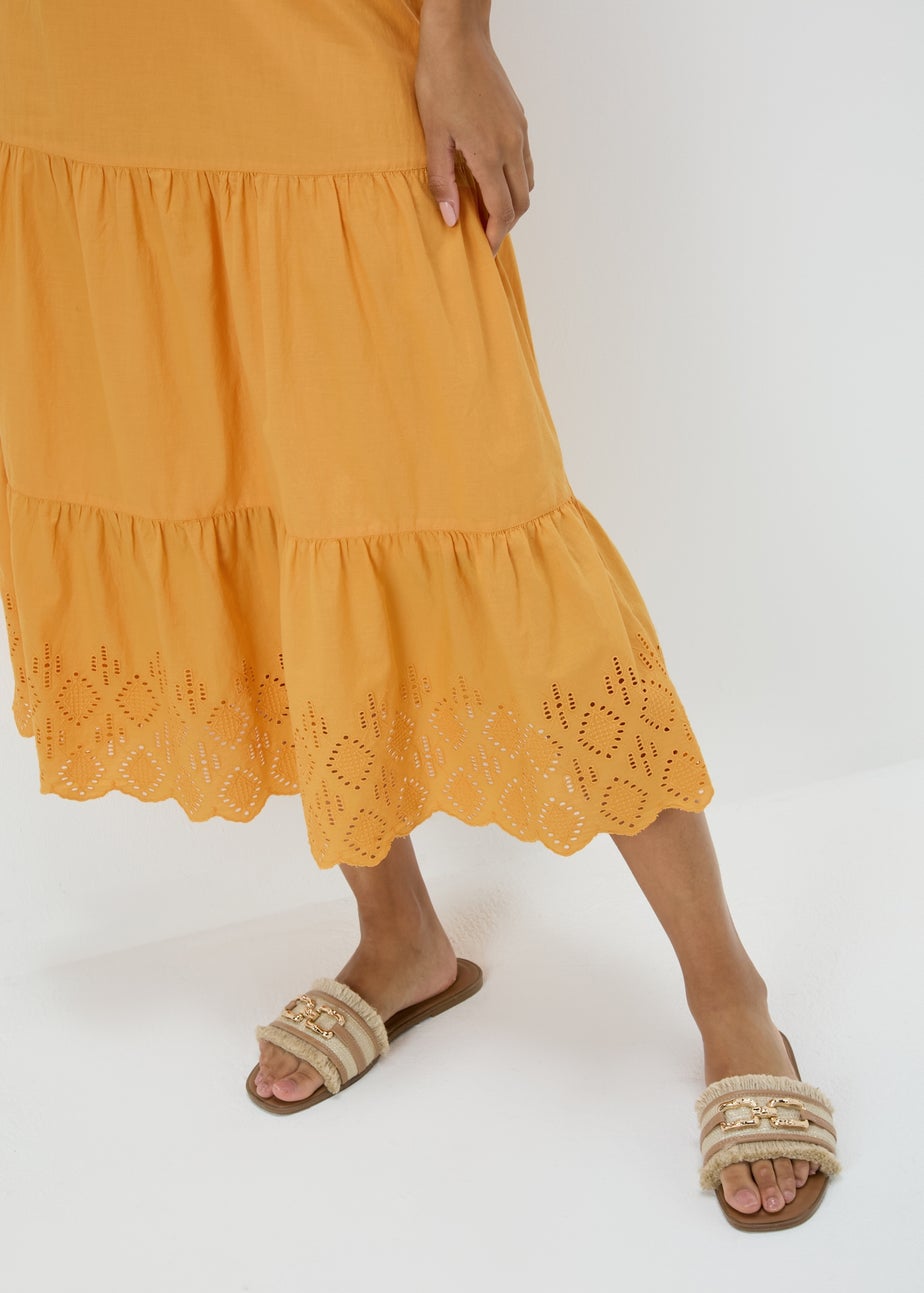 Papaya Orange Embroidered Hem Maxi Skirt