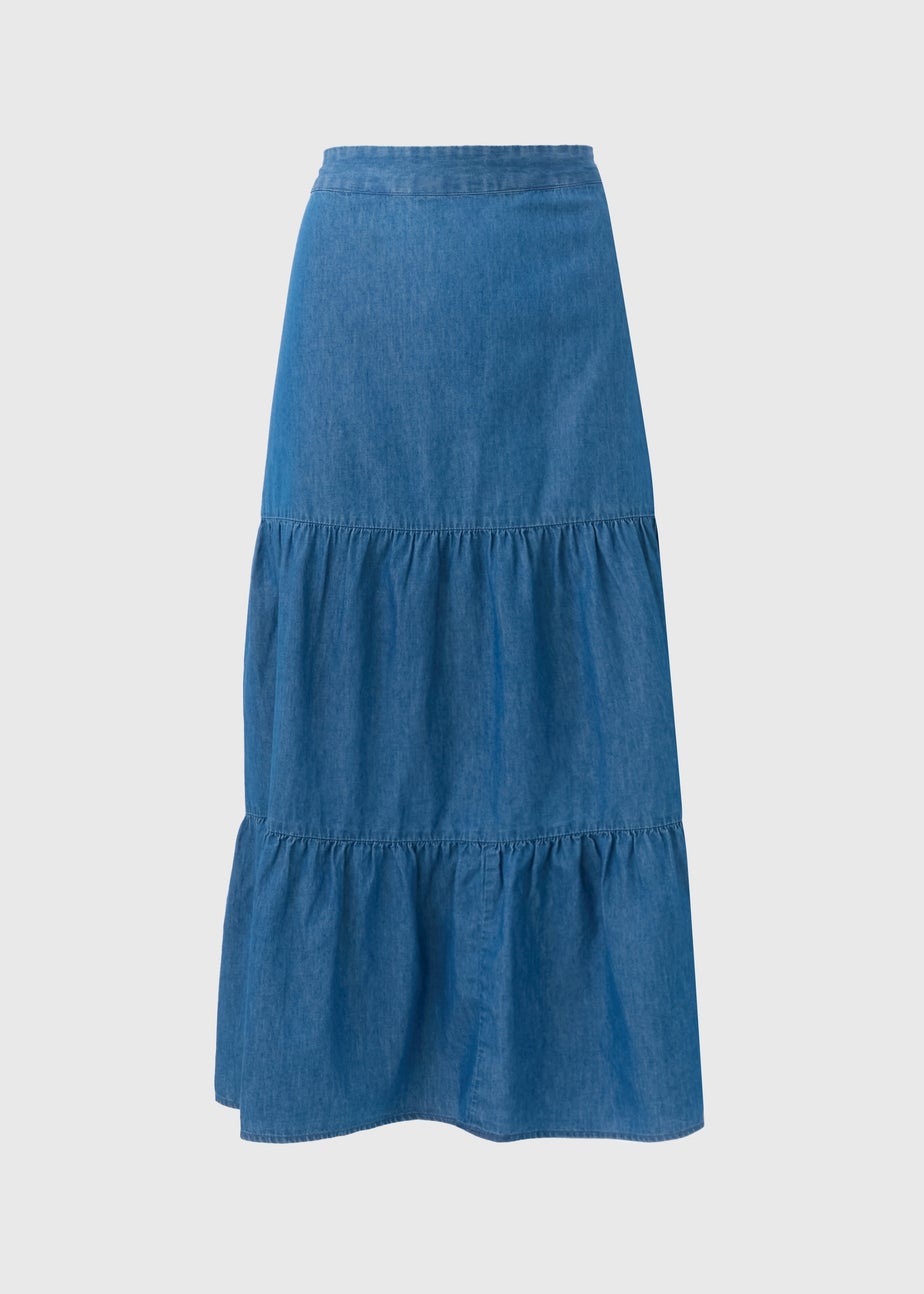 Denim Tiered Maxi Skirt