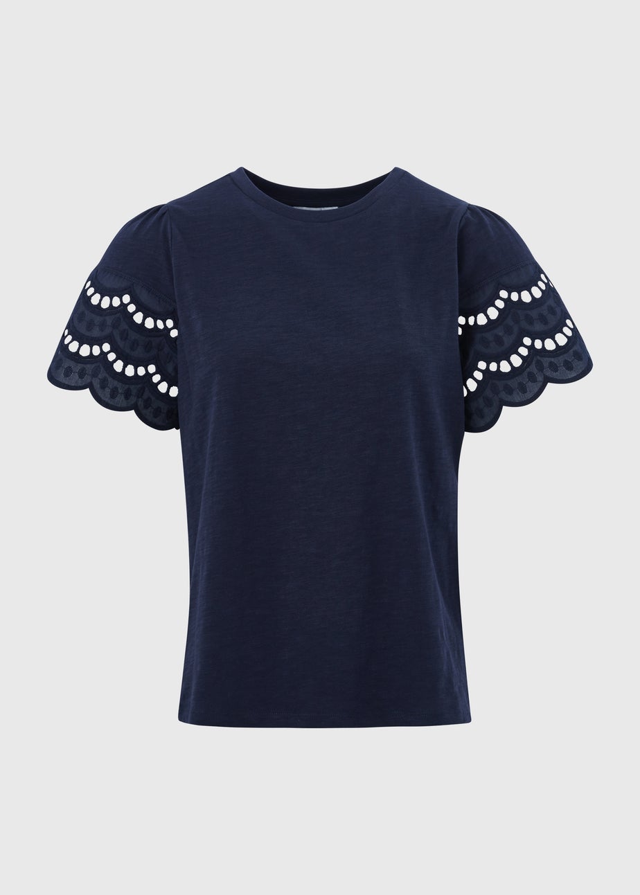 Papaya Petite Navy Cutwork Sleeve T-Shirt
