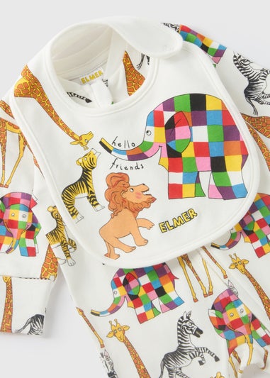 Elmer Baby Cream Sleepsuit & Bib Set (Newborn-18mths)