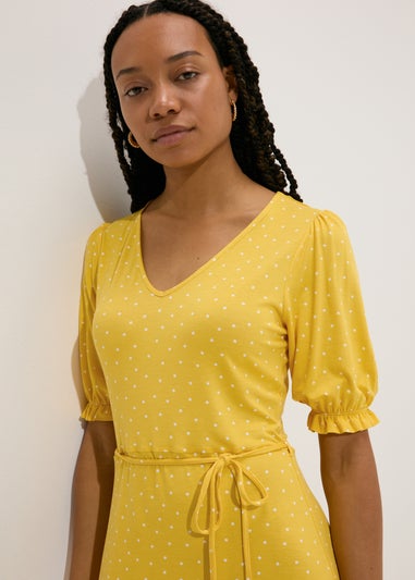 Yellow Spot Print Mini Dress
