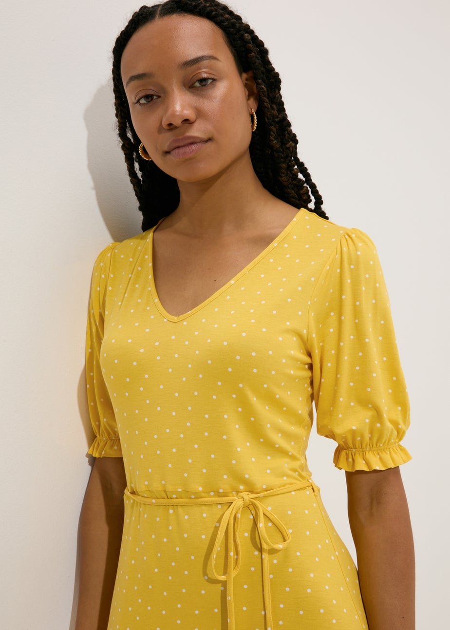 Yellow Spot Print Mini Dress