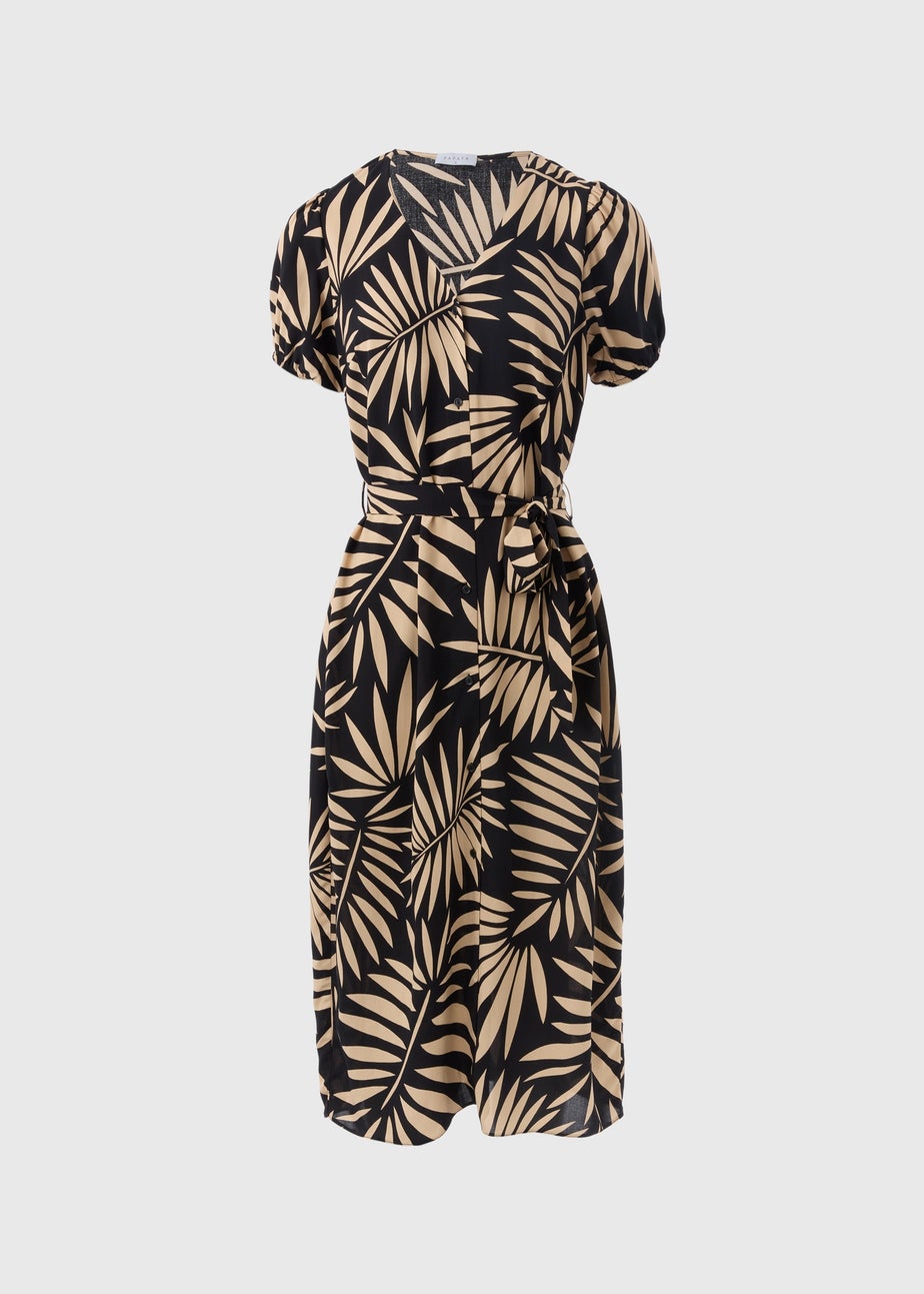 Black Leaf Print Midi Dress