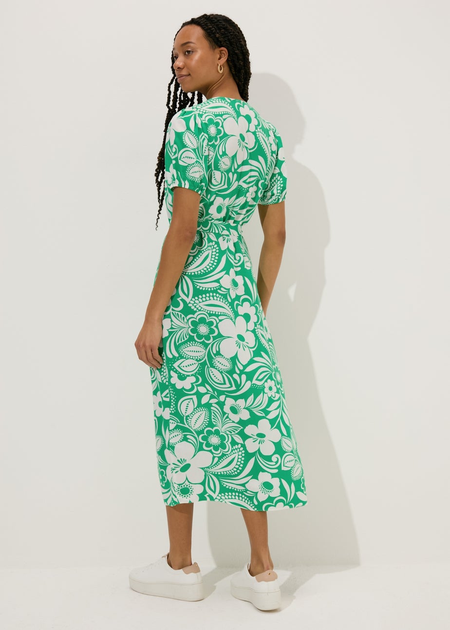 Green Floral Print Midi Dress