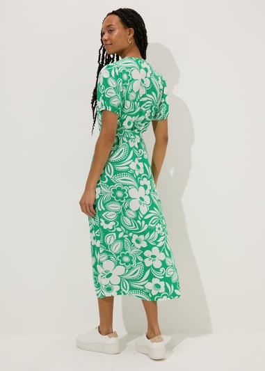Green Floral Print Midi Dress