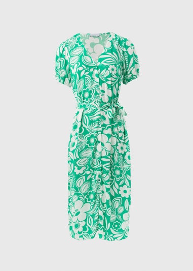 Green Floral Print Midi Dress