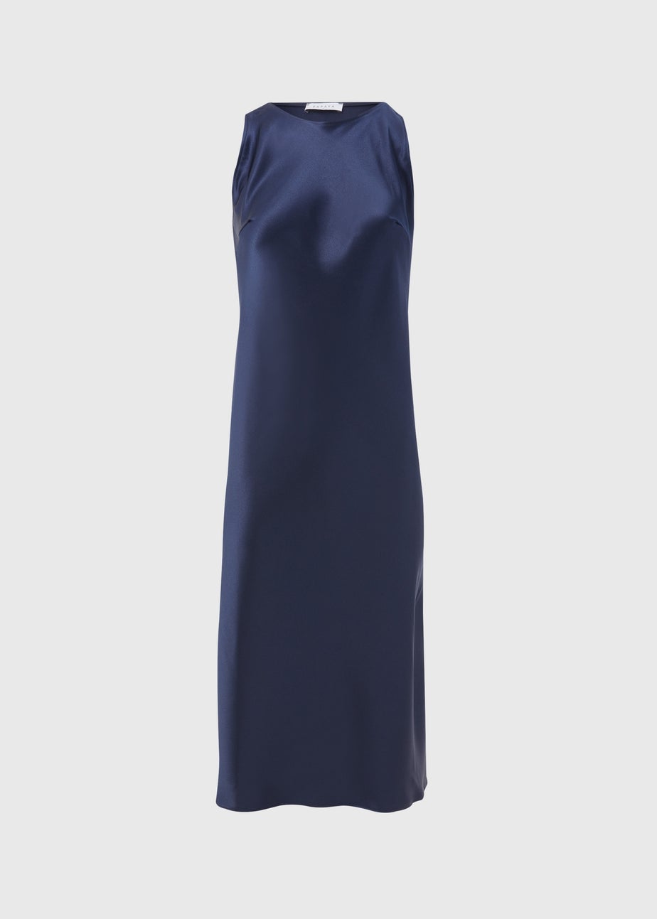 Navy Bias Cut Satin Slip Dress