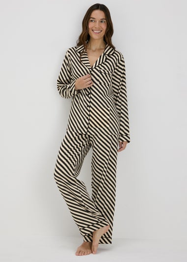 Monochrome Stripe Satin Pyjama Set