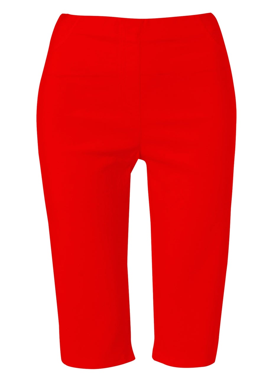 Roman Red Elastic Waist Knee Length Stretch Shorts