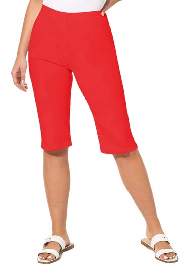Roman Red Elastic Waist Knee Length Stretch Shorts