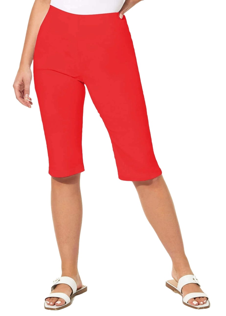 Roman Red Elastic Waist Knee Length Stretch Shorts