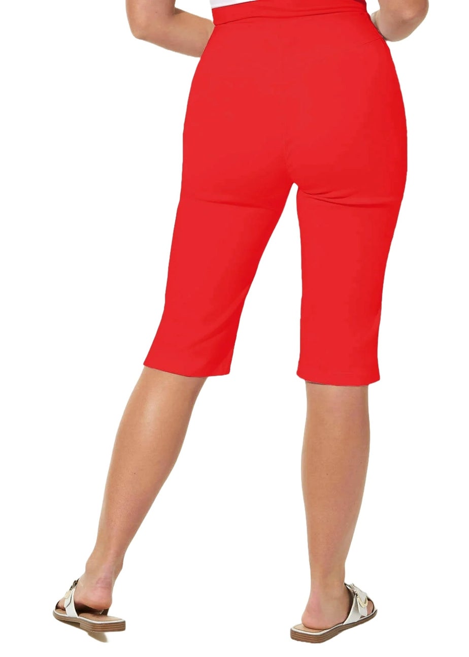 Roman Red Elastic Waist Knee Length Stretch Shorts