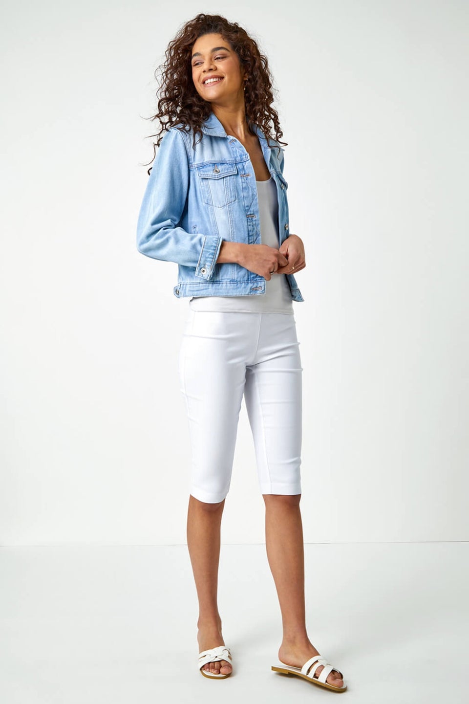 Roman White Knee Length Stretch Shorts