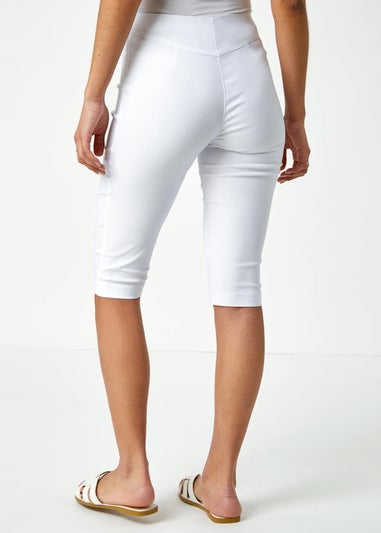 Roman White Knee Length Stretch Shorts