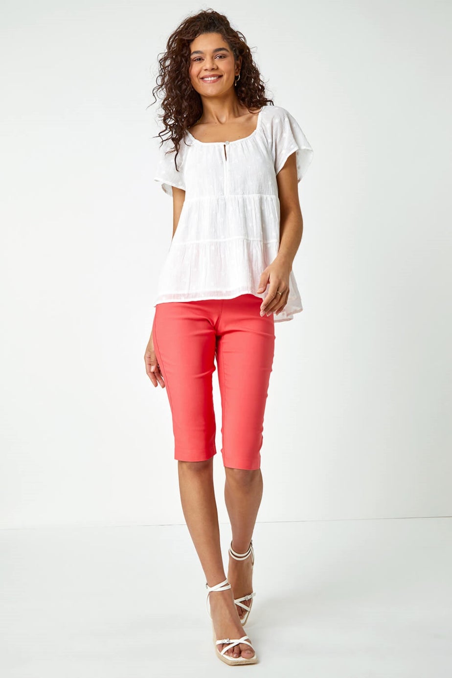 Roman Coral Knee Length Stretch Shorts