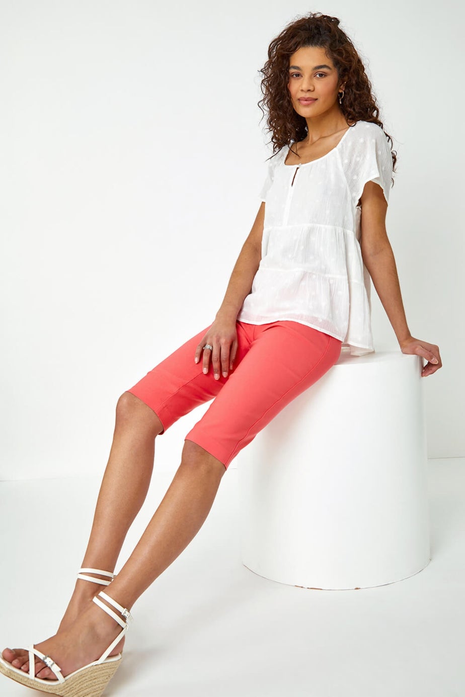 Roman Coral Knee Length Stretch Shorts