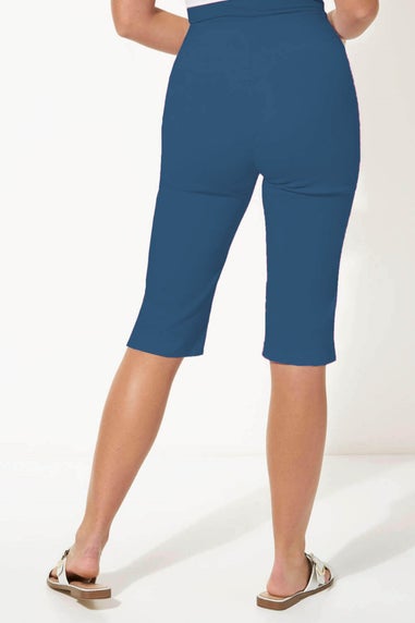 Roman Petrol Blue Stretch Knee Length Elastic Waist Shorts