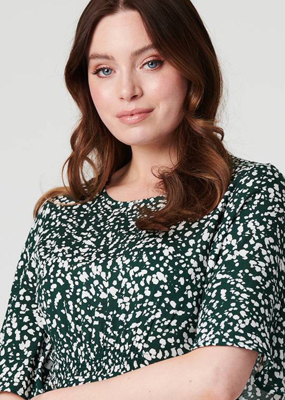 Izabel London Green Printed Angel Sleeve Midi Dress