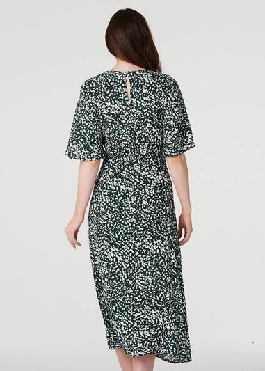 Izabel London Green Printed Angel Sleeve Midi Dress
