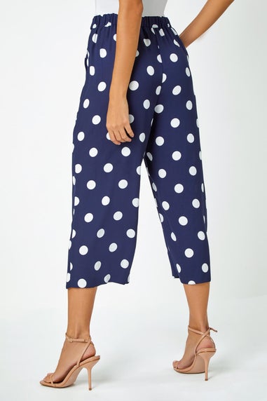 Roman Navy Polka Dot Elastic Waist Culotte Trousers