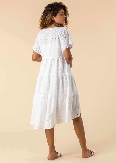 Roman Ivory Broderie Tiered Smock Skater Dress