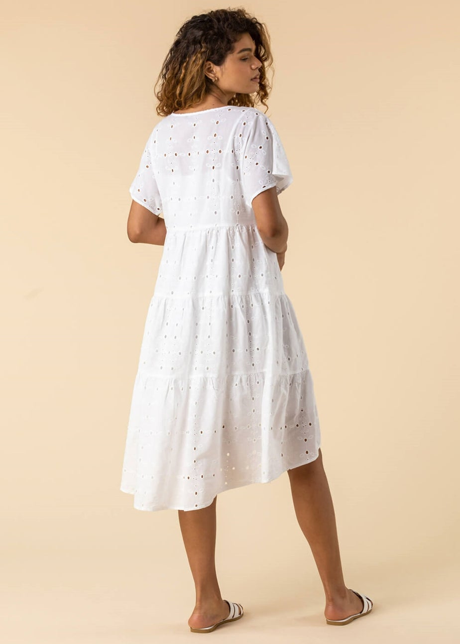 Roman Ivory Broderie Tiered Smock Skater Dress