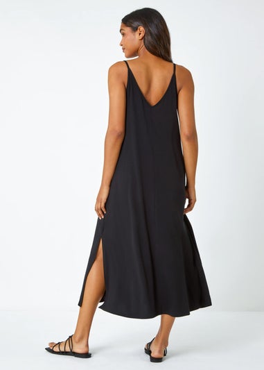 Roman Black Plain Stretch Jersey Pocket Midi Dress