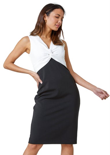 Roman Black Knot Detail Premium Stretch Midi Dress