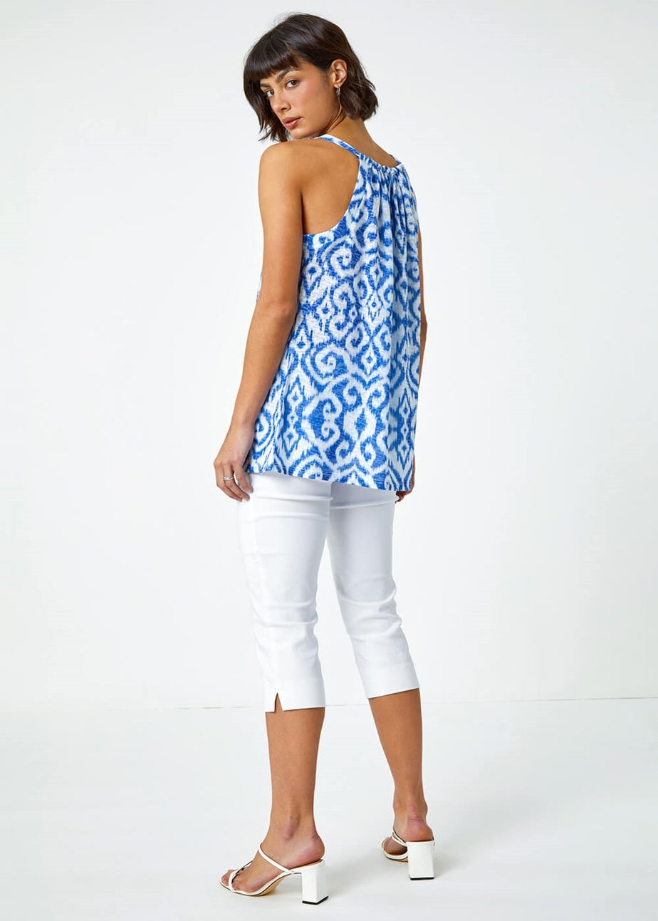 Roman Blue Aztec Print Halter Neck Top
