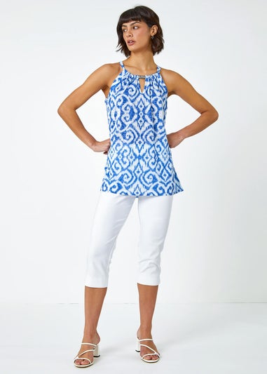 Roman Blue Aztec Print Halter Neck Top