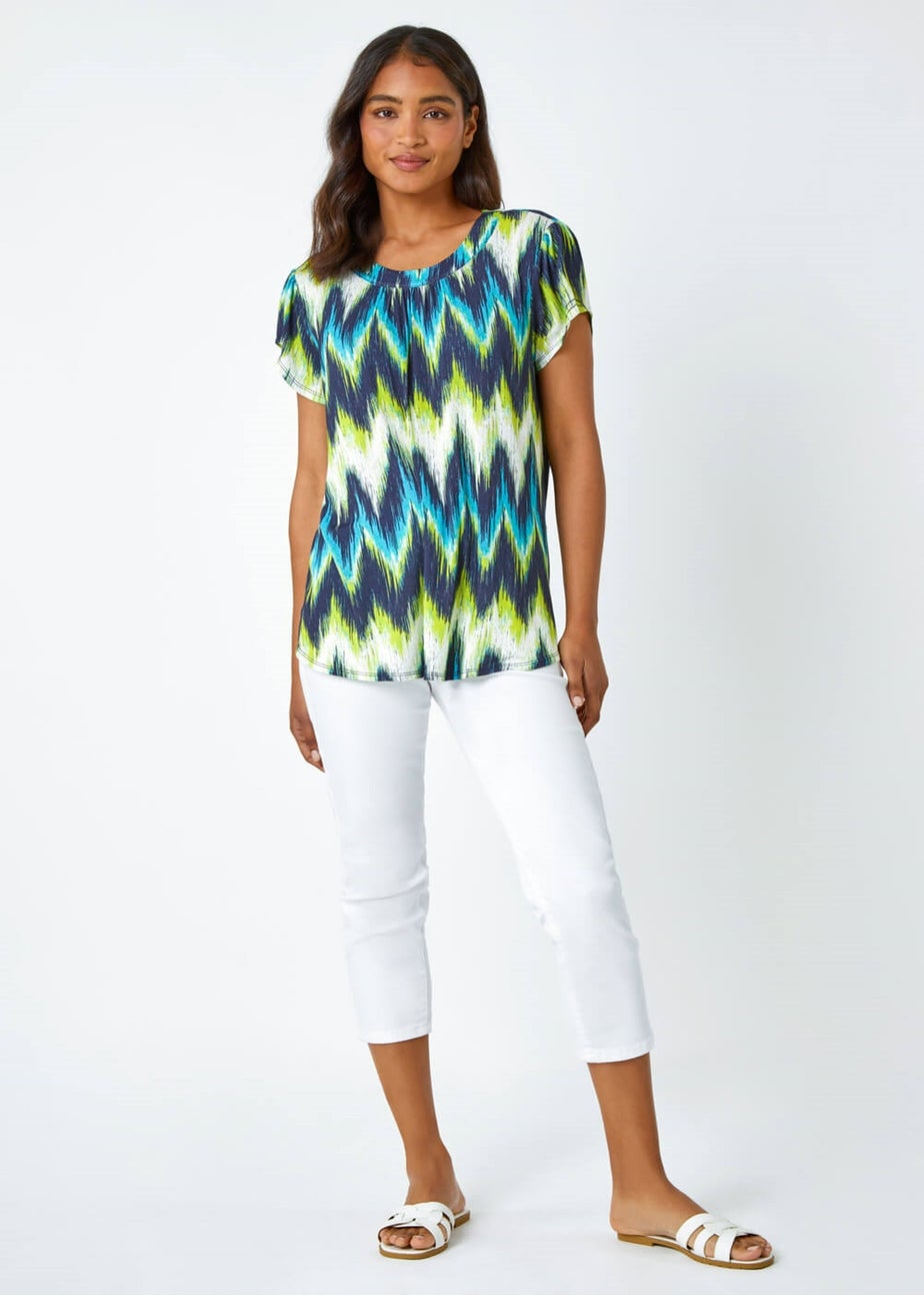 Roman Lime Zig Zag Print Stretch T-Shirt