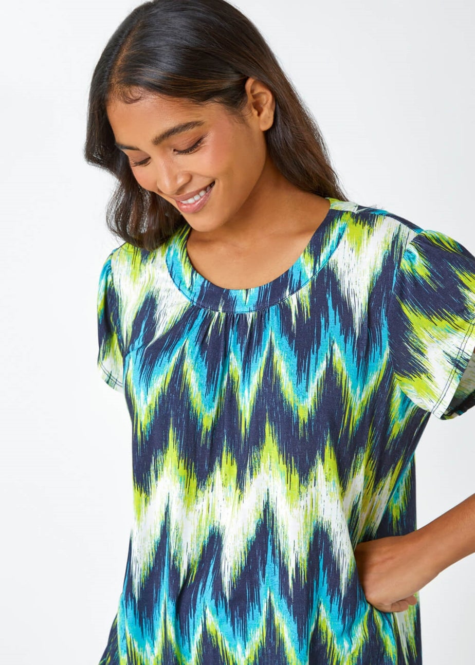 Roman Lime Zig Zag Print Stretch T-Shirt