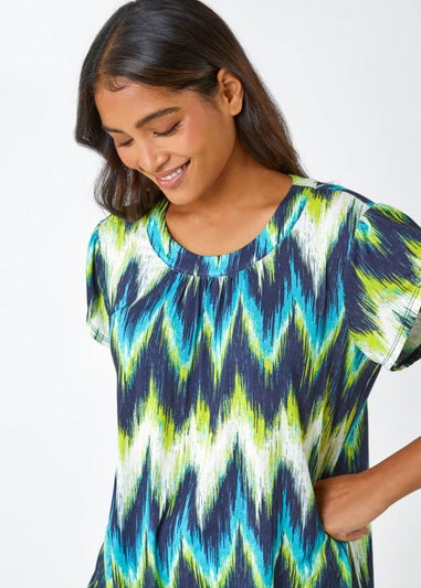 Roman Lime Zig Zag Print Stretch T-Shirt