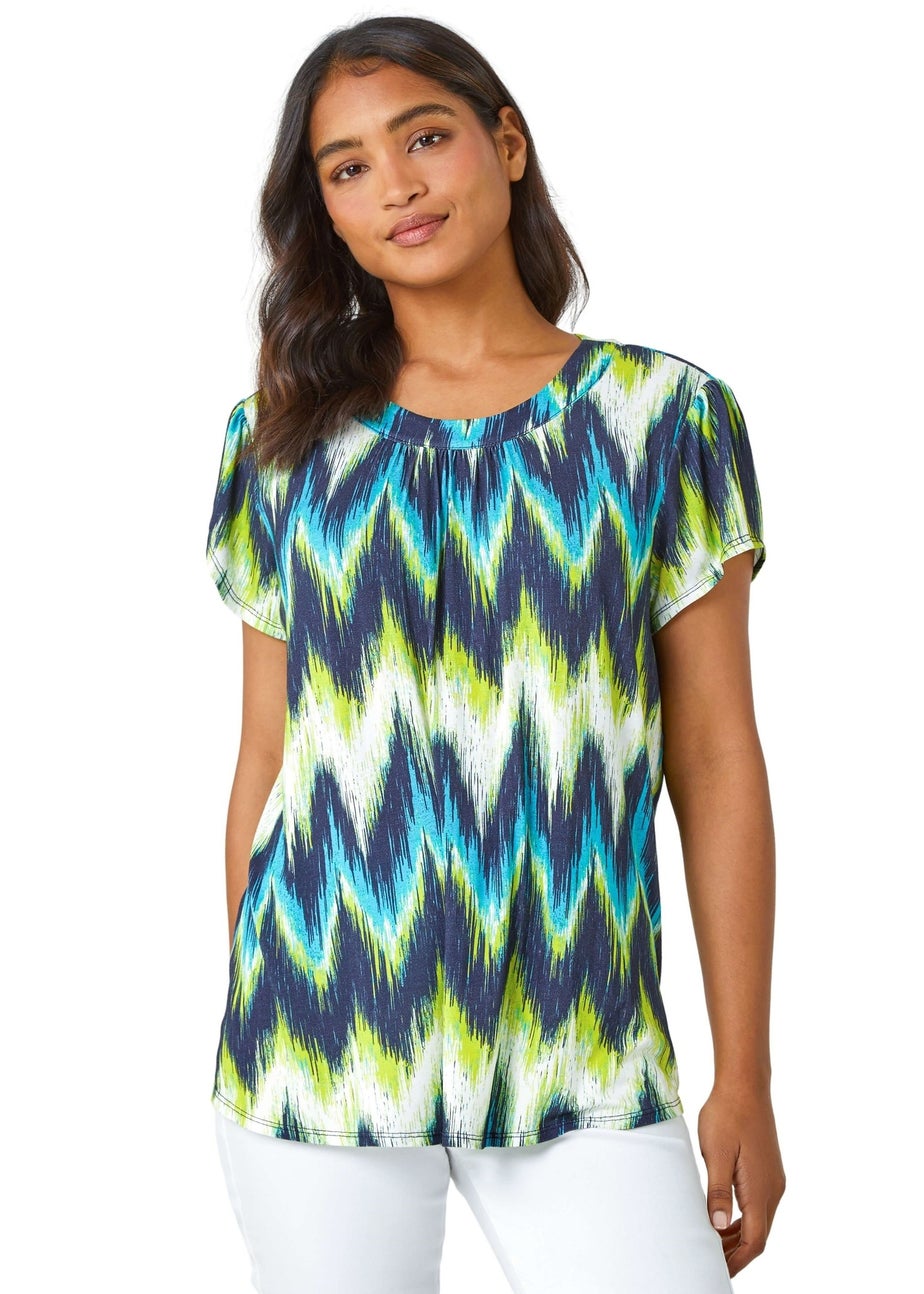 Roman Lime Zig Zag Print Stretch T-Shirt