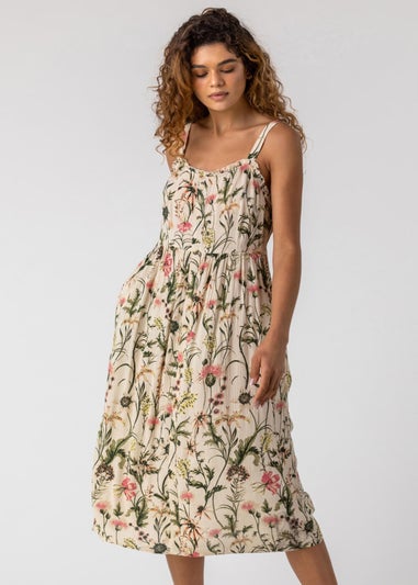 Roman Ivory Floral Print Button Down Sun Dress