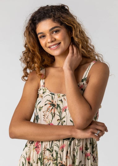 Roman Ivory Floral Print Button Down Sun Dress