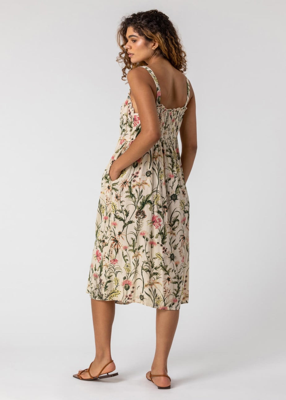 Roman Ivory Floral Print Button Down Sun Dress